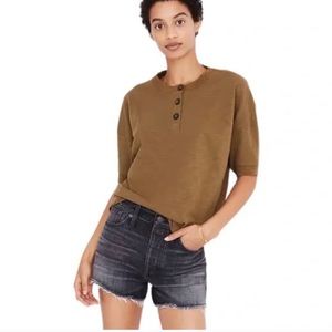 Madewell Raw Edge Henley Tee Cotton Olive Green T-shirt | Size Small
